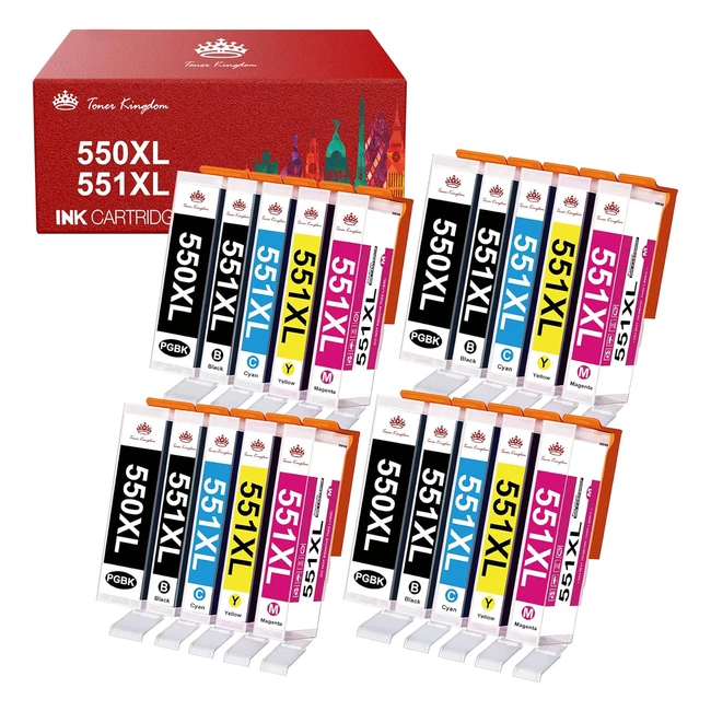 Toner Kingdom Compatible Ink Cartridges for Canon PGI550 XL CLI551 XL - High Quality, Long Lasting - Pack of 20