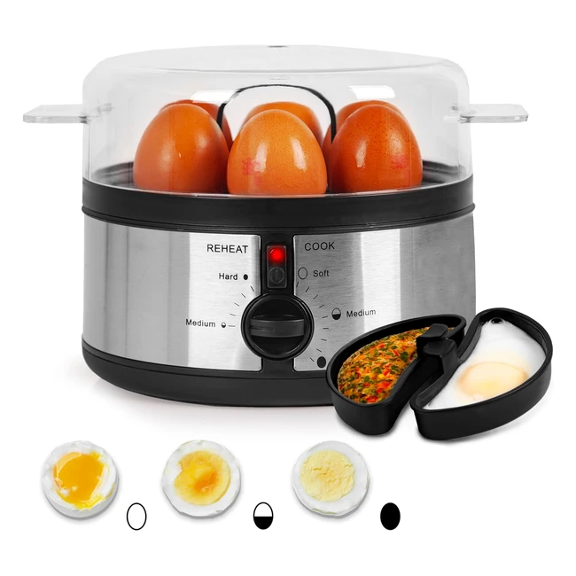Duronic 7 Egg Boiler EB35 BK - Cooker with Buzzer - Steamer for Soft, Medium, Hard Boiled Eggs - Alarm Timer Settings - Includes Egg Piercer & Measuring Water Cup - 350W - Black