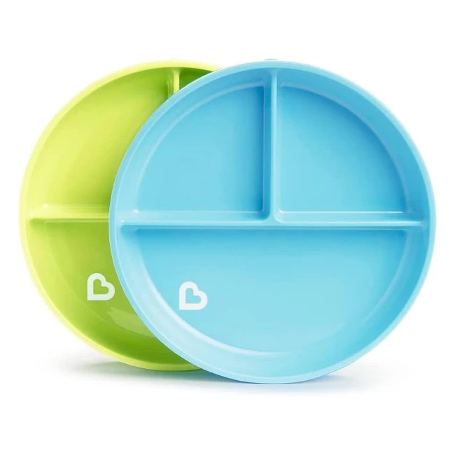 Assiettes compartiments Munchkin Stay Put - Lot de 2 - Pour bébés dès 6 mois - Sans BPA - Bleu/Vert