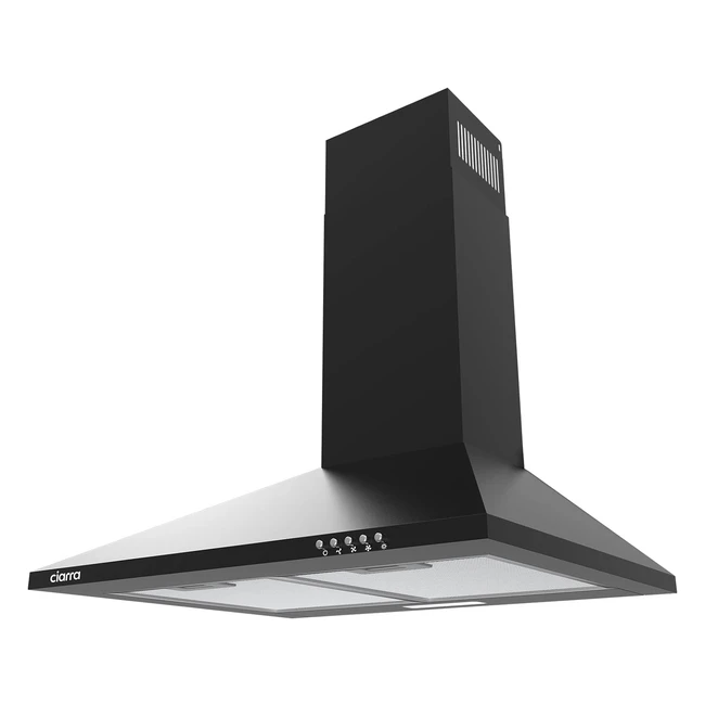 Hotte aspirante Ciarra CBBC6201 60cm 370 m³/h classe A - Evacuation et recyclage - Filtre au charbon non inclus - 3 vitesses - Éclairage LED - Noir