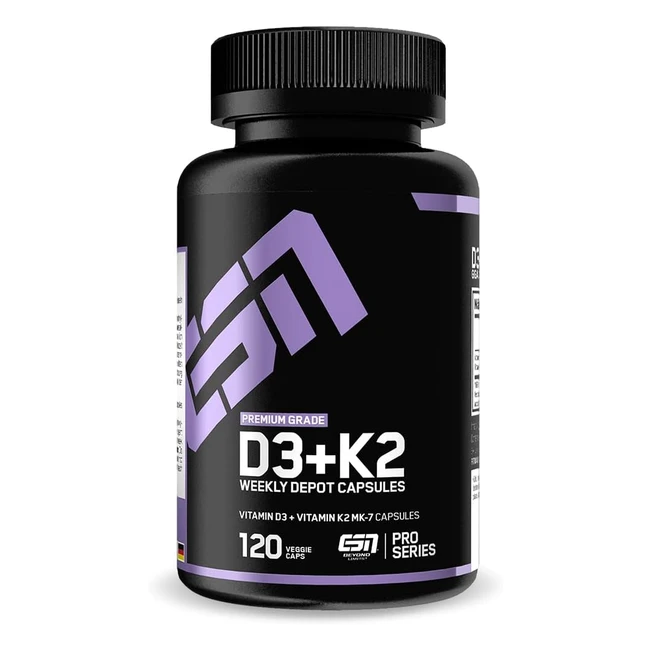 ESN Vitamin D3 K2 Depot - Hochdosierte 5600 I.E. Vitamin D3 und 200 mcg Vitamin K2MK7 - Premium Qualität aus Deutschland