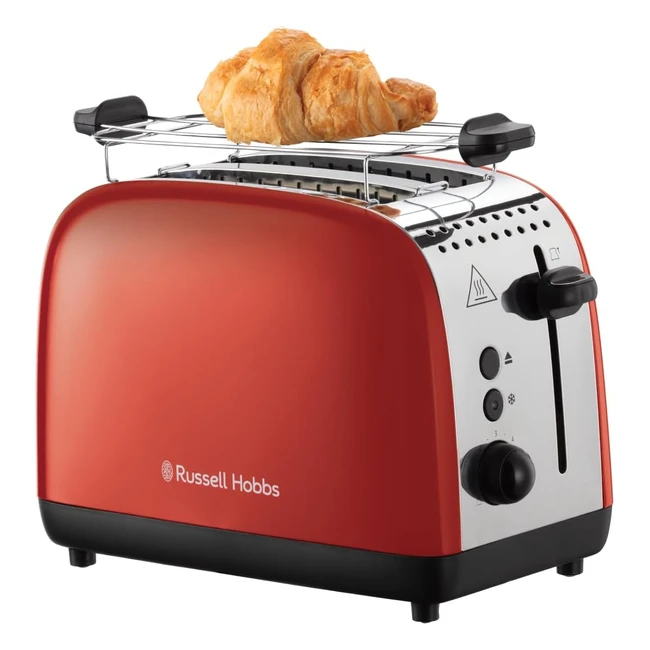 Russell Hobbs Toaster für 2 Scheiben, Farben Plus Edelstahl Rot, Extra breite Toastschlitze, inklusive Brötchenaufsatz, 6 Bräunungsstufen, Auftaufunktion, Lift & Look Funktion, 1600W 2655456