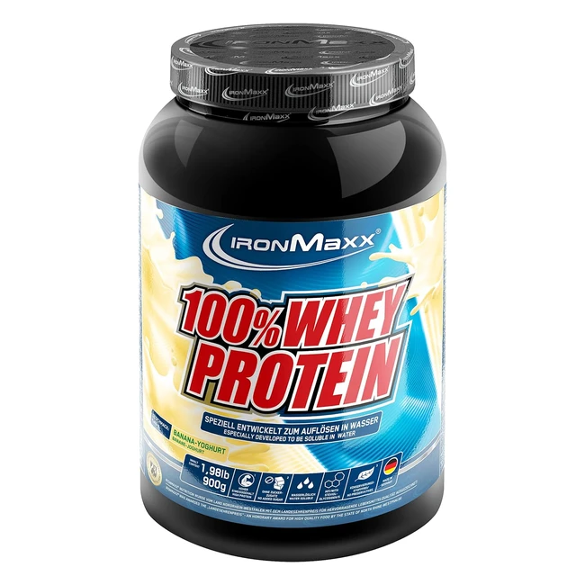 Ironmaxx 100 Whey Protein Pulver Banane Joghurt 900g | Lowsugar wasserlösliches Proteinpulver aus Molkenprotein | Viele verschiedene Geschmacksrichtungen