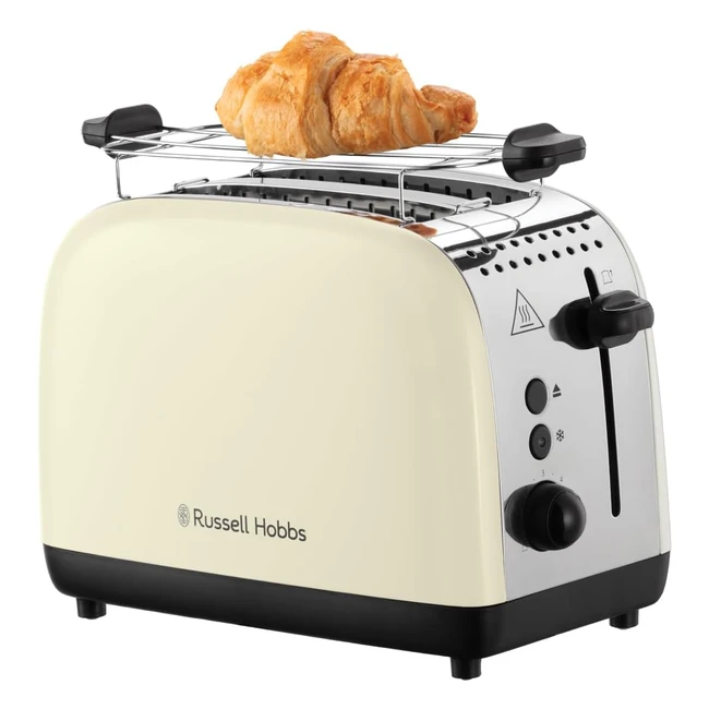 Russell Hobbs Colours Plus 2655156 Toaster - 2 Scheiben, Edelstahl, Creme, extrabreite Toastschlitze, inklusive Brötchenaufsatz, 6 Bräunungsstufen