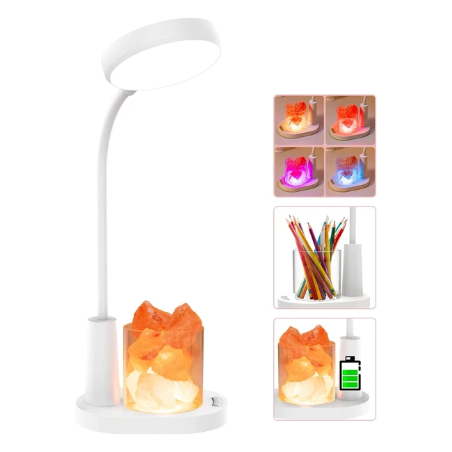 Lampe de bureau enfant Hacevida avec sel de l'Himalaya - Changement de couleur automatique - Rechargeable et dimmable