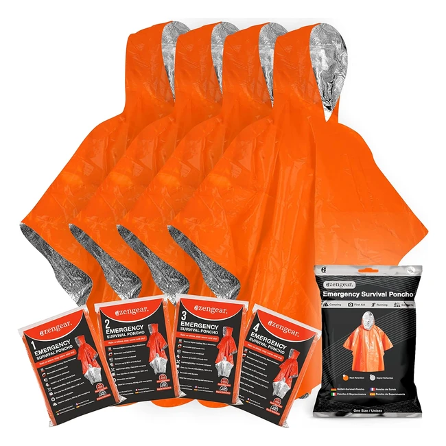 Poncho di sopravvivenza di emergenza Azengear, confezione da 4, calore e impermeabile