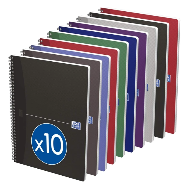 Lot de 10 cahiers Oxford Essentials A4 grands carreaux 100 pages reliure spira