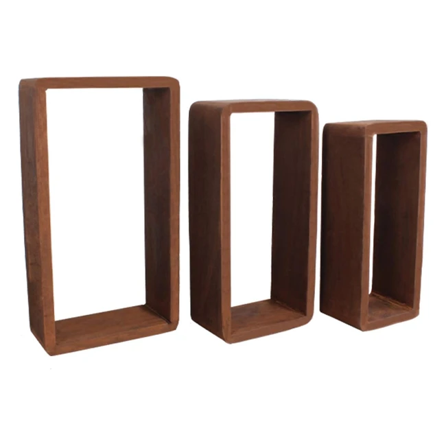 Lot 3 étagères murales rectangle marron foncé rustique vintage décoration maison