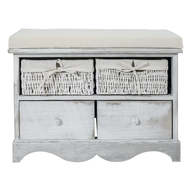 Banc de rangement intérieur en bois avec coussin et tiroirs - Rebecca Mobili RE4039