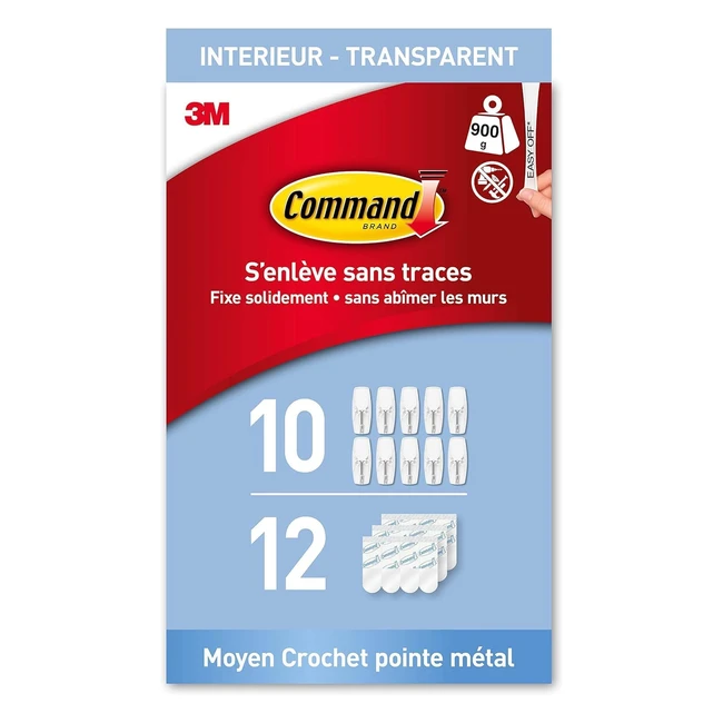 Crochets transparents avec pointe métal - Modèle 10 crochets 12 languettes - Accrochage sans dommage