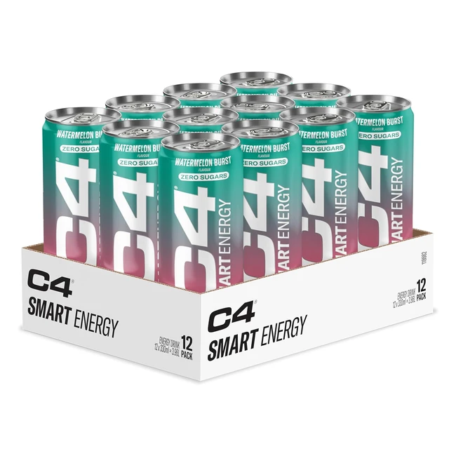 C4 Smart Energy Drinks Watermelon Burst 330ml 12 Pack - Sugar Free Energy Drink 
