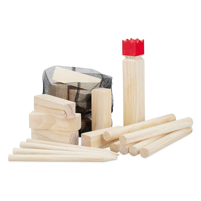 Juego de ajedrez vikingo Kubb Relaxdays, madera de cerezo, para adultos y niños