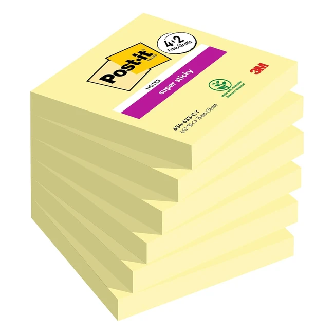 Foglietti adesivi Post-it Super Sticky, gialli, 76mm x 76mm, 90 fogli - Offerta 4+2