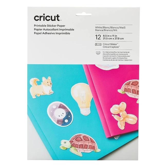 Cricut Printable Sticker Paper - 12 Sheets - White - Inkjet Printers - Cricut Cutting Machines