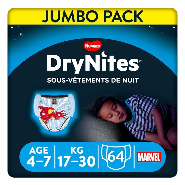Culottes de nuit Huggies DryNites ultra-absorbantes pour garons 4-7 ans - 4 pa