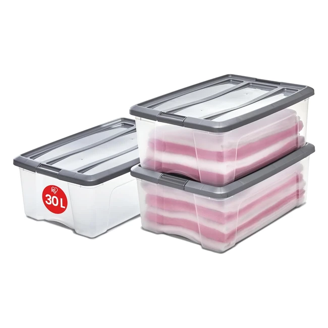 Iris Ohyama Plastic Storage Boxes - 30L Set of 3 - Stackable & BPA Free