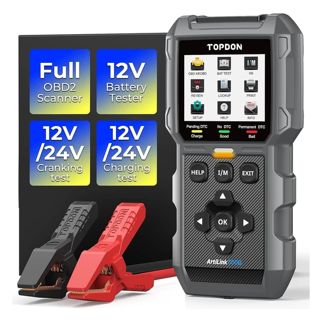 Lector de códigos OBD2 Topdon AL500B - Comprobador de batería 12V - Pruebas de carga y arranque - Actualizaciones gratuitas