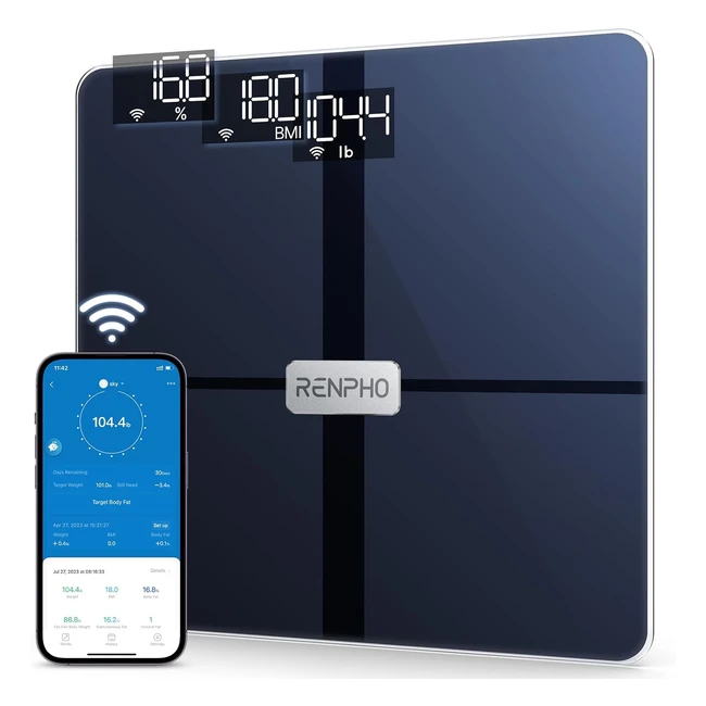 RENPHO WiFi Smart Waage Bluetooth Körperfettwaage mit Körper- und Muskelmasse - drahtlose Körperanalyse, 13 Körperwerte für Ihre Gesundheit