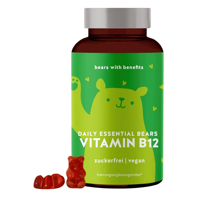 Vitamin B12 Gummibärchen - Energiekick gegen Müdigkeit und B12-Mangel - 400µg pro Dosis - 45er Packung - Vegan & zuckerfrei