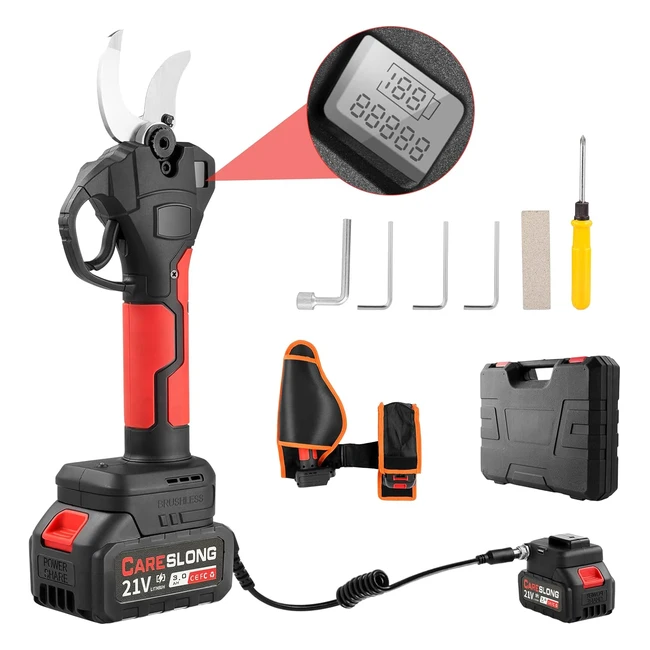 Tijeras de Podar Eléctricas Careslong 21V - 2 Baterías Recargables - Corta Ramas de 40mm