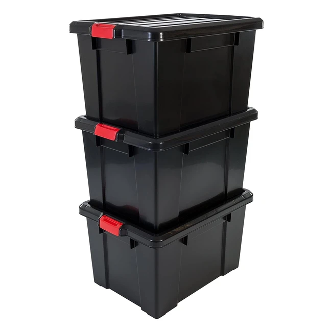Iris Ohyama Garage Storage Boxes - 68L 3 Pack - BPA Free - Black - W64 x D45 x