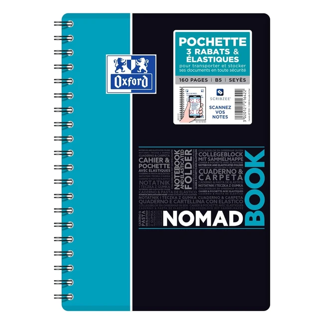 Cahier spirales Oxford Nomadbook B5 17x25cm - 160 pages grands carreaux