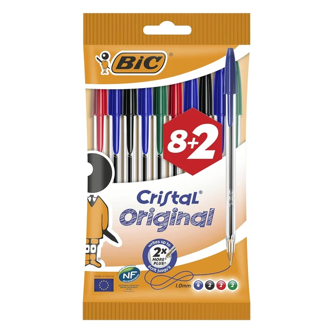 BIC Cristal Original Ballpoint Pens - Pack of 10 - Comfortable and Smudge-Free - Assorted Colors