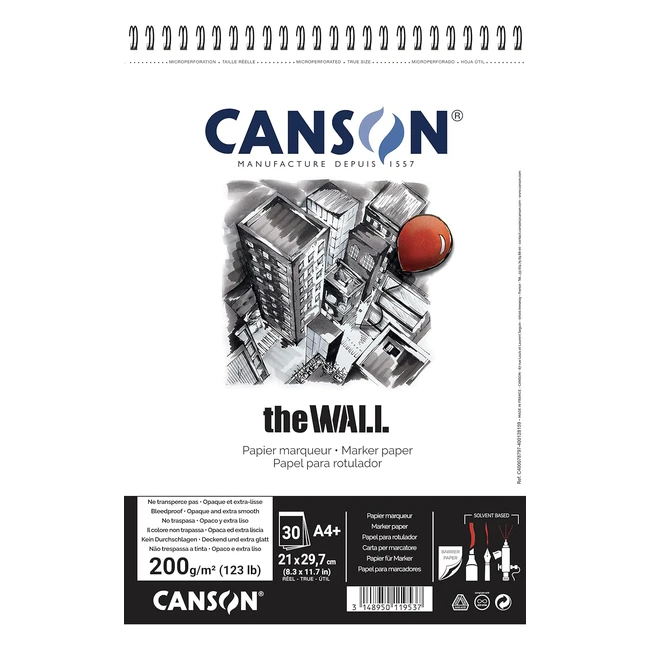 Canson The Wall Álbum Espiral Microperforado 21x297cm 30 Hojas 200g - Ideal para Ilustradores y Diseñadores
