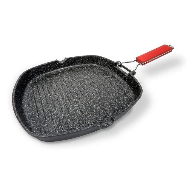 Moneta Pro Grill Sartén de Inducción con Mango Plegable - Antiadherente y Antiarañazos - Plancha para Todo Tipo de Cocinas - 28x28 cm