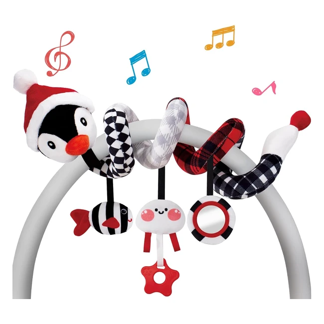 Spirale Passeggino Giochi Neonati 3-9 Mesi - Bianco e Nero - Gioco Sonaglio Peluche - Regalo Neonato