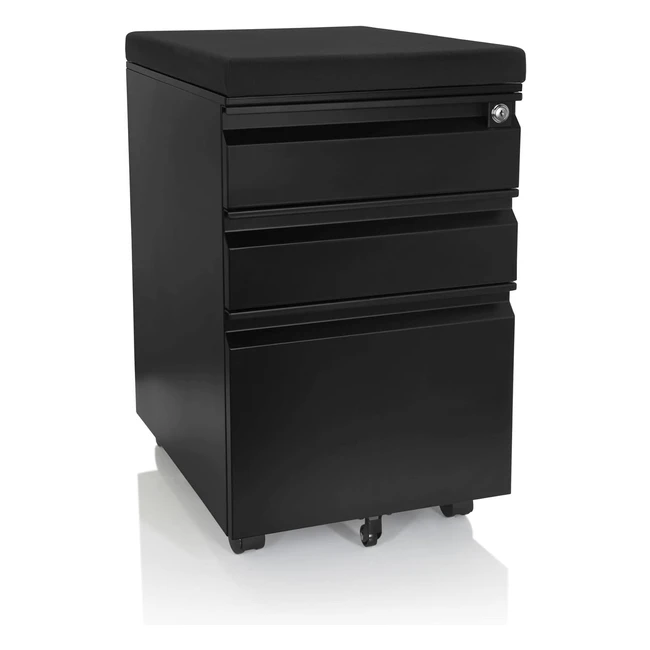 HJH Office 743021 Rollcontainer mit Sitzkissen Stahl schwarz A4 Hngeregister