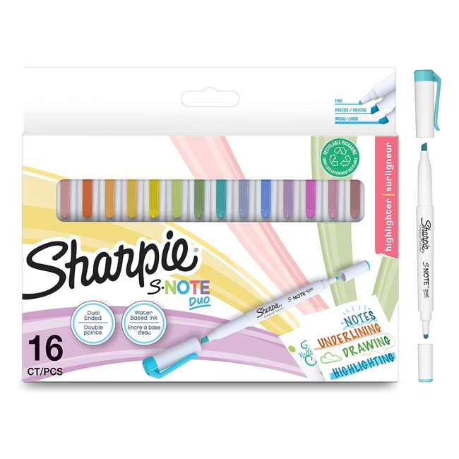 Sharpie Snote Duo Highlighters - Dual Ended Pastel Creative Markers - 16 Count