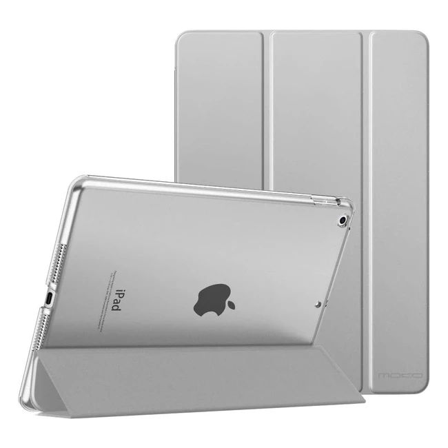 Étui Moko Tui pour iPad 9e génération 2021, iPad 8e génération 2020, iPad 7e génération 2019 - Rabat avec Support et Protecteur Semi-transparent - Argent