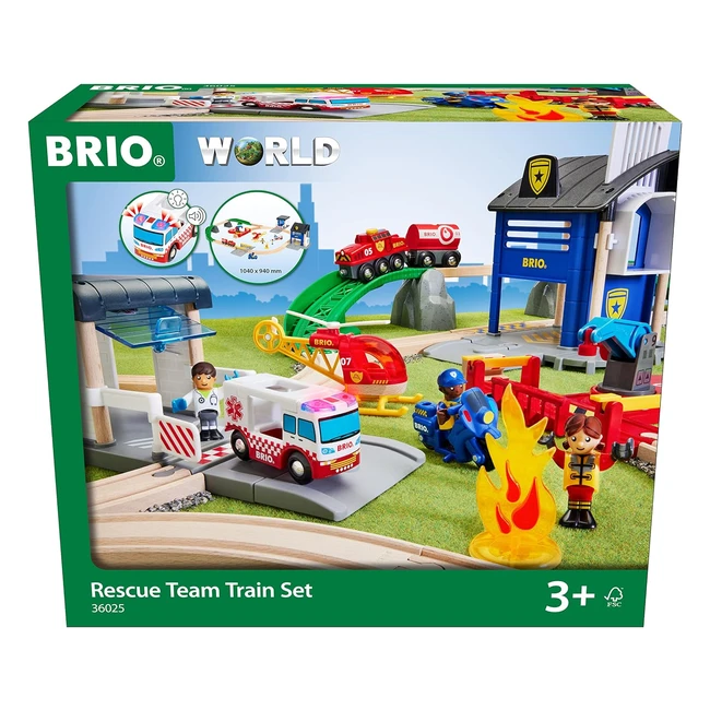Circuit d'urgence Brio World 36025 - Coffret complet de 44 pièces avec policiers, pompiers et ambulanciers - Jouet mixte dès 3 ans