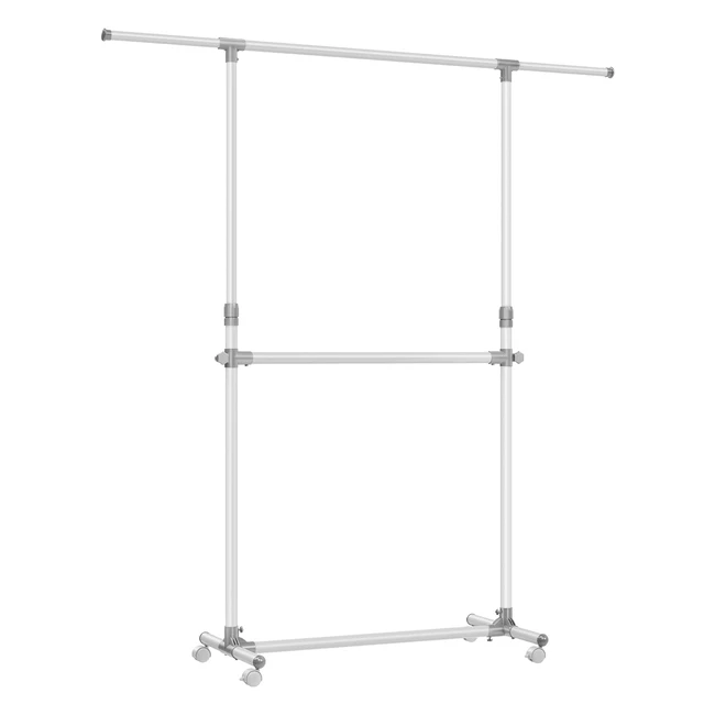 Songmics Double Clothes Rail Clothing Rack | Extendable Top Rail | Height Adjustable | White LLR401W01