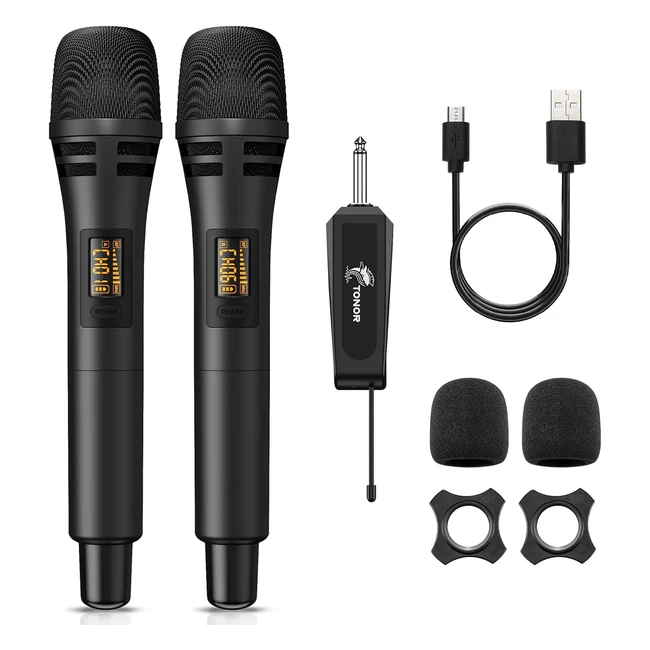 Micrófono inalámbrico Tonor UHF con receptor recargable - 60m negro