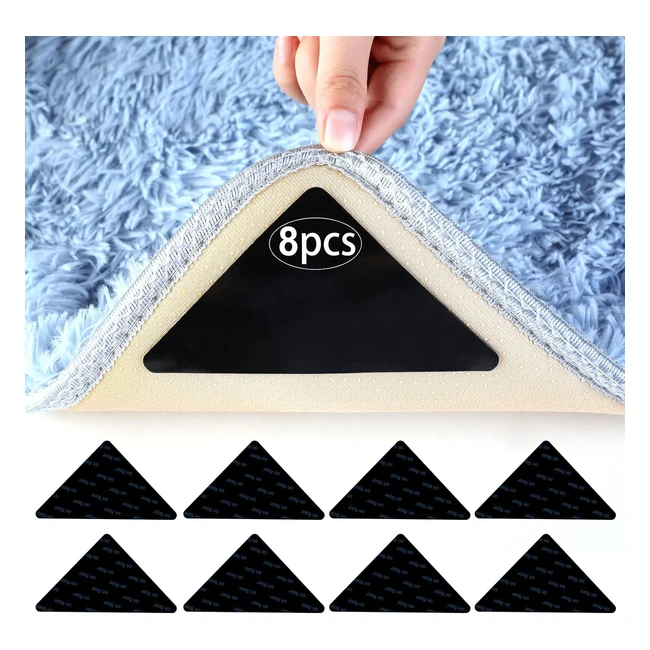 Pinzas para Alfombras AIQINU - 8 Piezas - Cinta Antideslizante Reutilizable y Lavable - Interiores y Exteriores