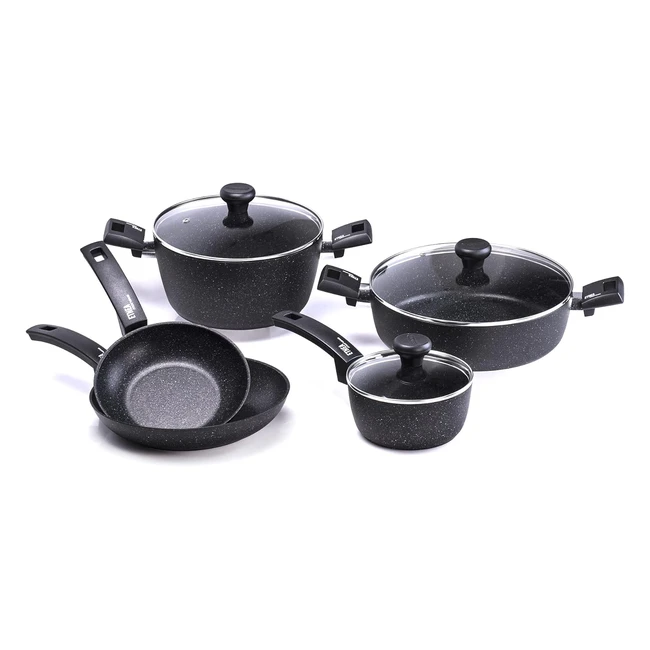 Batteria Moneta Etna Professionale - Set 8 Pezzi - Padelle 20 e 26 cm - Pentolino 16 cm - Pentola Grande 24 cm - Tegame 28 cm - Coperchi 16, 24 e 28 cm - Bordo Inox
