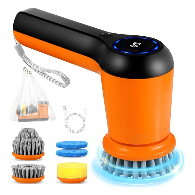 Grutti Spazzola Elettrica Pulizia Rotante Senza Fili - 5 Teste di Spazzola - 2 Velocità - IPX7 Impermeabile