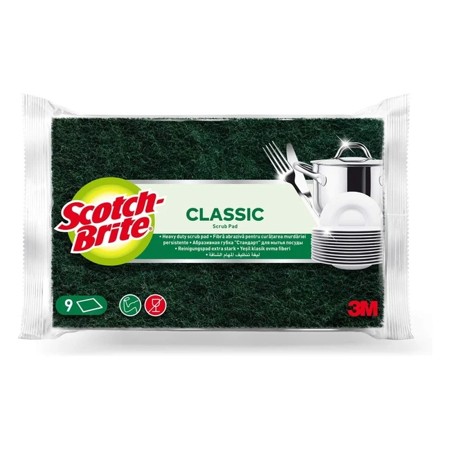 ScotchBrite Classic Scouring Pad - Heavy Duty Scrubbing - 9 Pieces