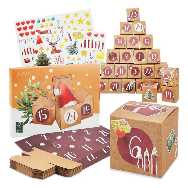 Calendario Adviento Rellenable - Kit con Cartulinas y Adhesivos Festivos