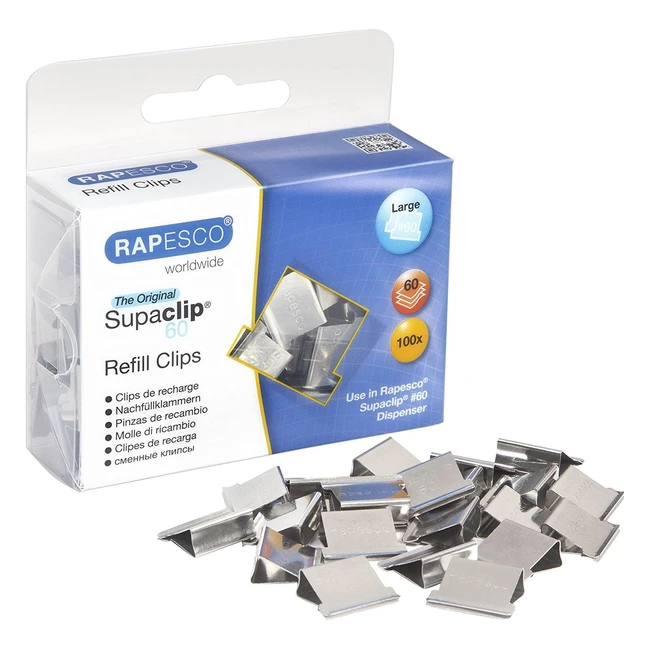 Rapesco CP10060S Supaclip 60 - Recharge de 100 pinces en acier inoxydable