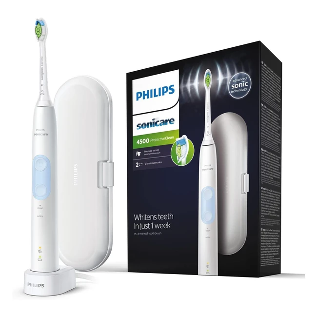 Philips Sonicare ProtectiveClean 4500 Elektrische Zahnbürste - Schallzahnbürste mit Andruckkontrolle, Timer und Reiseetui - Modell HX683928 - Weiß