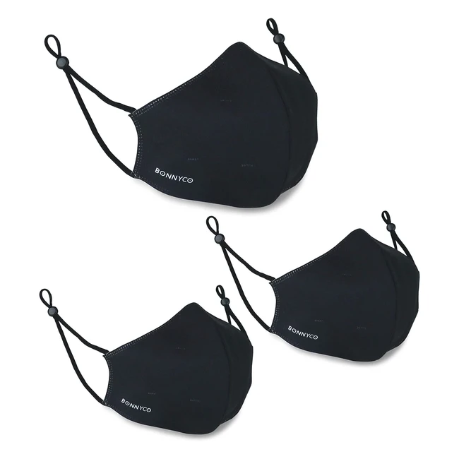 Mascherine lavabili Bonnyco - Pack 3 mascherine nere certificato UNE 0065 - Fino