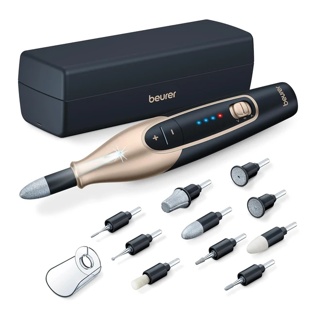 Beurer MP 84 Special Edition Maniküre Pediküre Set elektrische Nagelfeile mit Batterie 10 Aufsätze LED-Licht mit Aufbewahrungskoffer bis zu 4400 U/min Nagelknipser für Hand- und Fußpflege schwarz