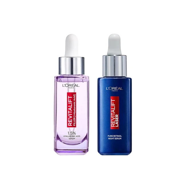 L'Oréal Paris Revitalift Filler Anti-Falten Serum mit Hyaluronsäure und Vitamin C, Laser Nachtöl mit Vitamin A, Nährende Öl, Hyaluronsäure