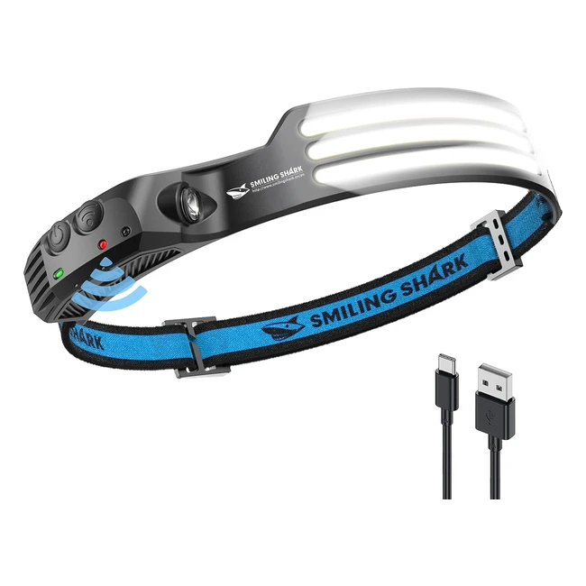 Linterna Frontal Smiling Shark 230 Gran Angular LED Blanco Recargable - Camping 