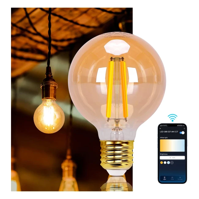 Bombilla LED Inteligente Aigostar Vintage G80 6W Regulable Compatible con Ale