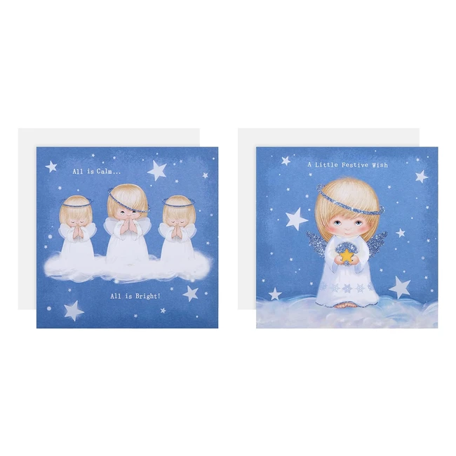 Biglietti di Natale di Beneficenza Hallmark - Confezione da 16 - 2 Disegni Retrò con Angeli
