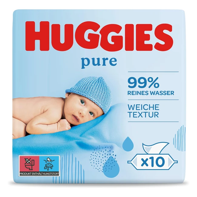 Huggies Pure Feuchttücher 10er Pack 10x 56 Stück - 99% Wasser, parfümfrei, alkoholfrei